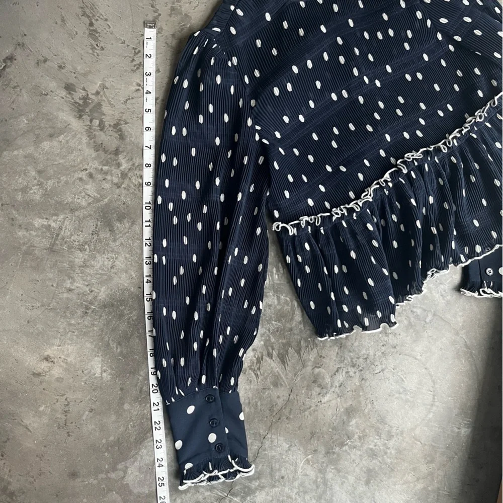 GANNI Navy Polka Dot Ruffle Blouse SIze 36 - Picture 6 of 8
